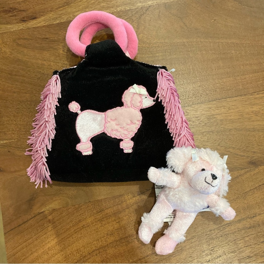 Black and Pink Poodle Handbag with Plush Toy